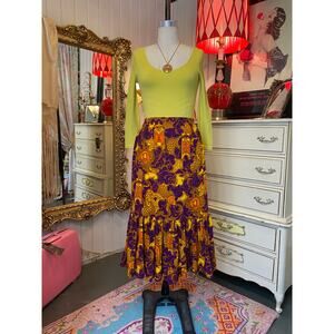 Vintage 1960s abstract print skirt mud cloth purple and gold op art s/m 70s mod